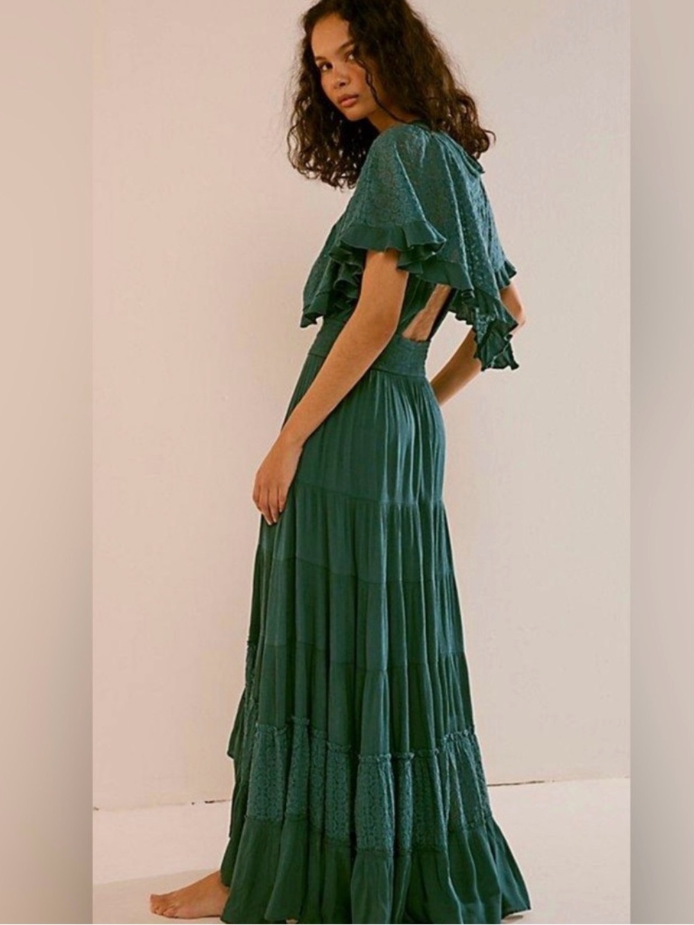 Free People Forest Green Tiered Maxi Dress - Picture 3 of 16